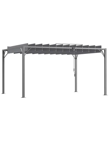 Outsunny 4 x 3(m) Outdoor Pergola with Retractable Roof, Aluminium Louvered Patio Gazebo Canopy for Lawn Garden Patio, Grey