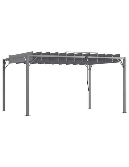 Outsunny 4 x 3(m) Outdoor Pergola with Retractable Roof, Aluminium Louvered Patio Gazebo Canopy for Lawn Garden Patio, Grey