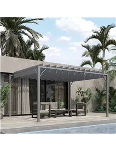 Outsunny 4 x 3(m) Outdoor Pergola with Retractable Roof, Aluminium Louvered Patio Gazebo Canopy for Lawn Garden Patio, Grey 2