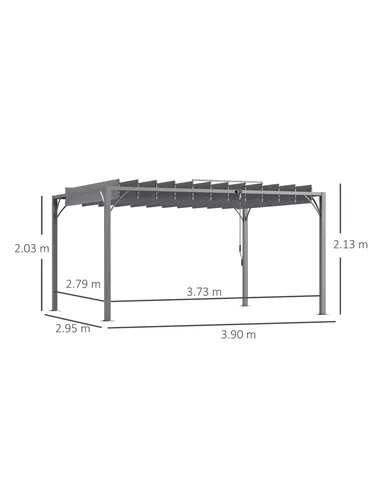 Outsunny 4 x 3(m) Outdoor Pergola with Retractable Roof, Aluminium Louvered Patio Gazebo Canopy for Lawn Garden Patio, Grey