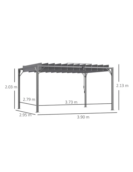 Outsunny 4 x 3(m) Outdoor Pergola with Retractable Roof, Aluminium Louvered Patio Gazebo Canopy for Lawn Garden Patio, Grey