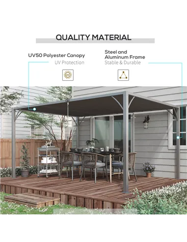 Outsunny 4 x 3(m) Outdoor Pergola with Retractable Roof, Aluminium Louvered Patio Gazebo Canopy for Lawn Garden Patio, Grey