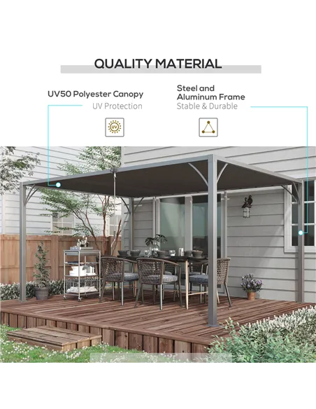 Outsunny 4 x 3(m) Outdoor Pergola with Retractable Roof, Aluminium Louvered Patio Gazebo Canopy for Lawn Garden Patio, Grey