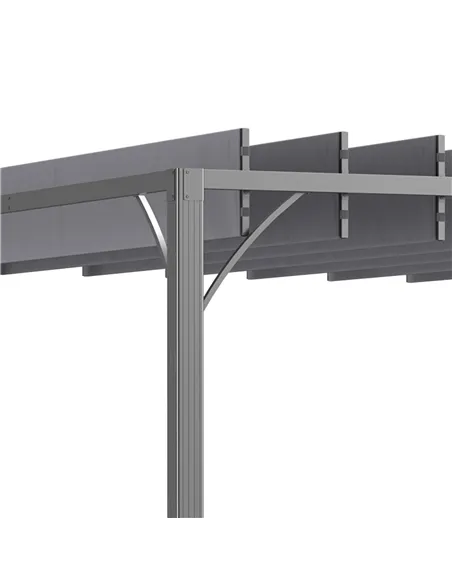 Outsunny 4 x 3(m) Outdoor Pergola with Retractable Roof, Aluminium Louvered Patio Gazebo Canopy for Lawn Garden Patio, Grey