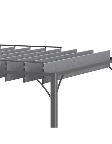 Outsunny 4 x 3(m) Outdoor Pergola with Retractable Roof, Aluminium Louvered Patio Gazebo Canopy for Lawn Garden Patio, Grey