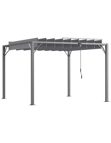 Outsunny 3 x 3(m) Outdoor Pergola with Retractable Roof, Aluminium Louvered Patio Gazebo Canopy for Lawn Garden Patio, Grey