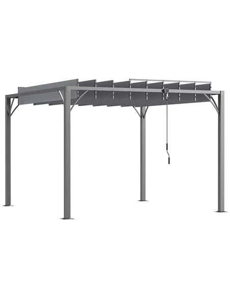 Outsunny 3 x 3(m) Outdoor Pergola with Retractable Roof, Aluminium Louvered Patio Gazebo Canopy for Lawn Garden Patio, Grey