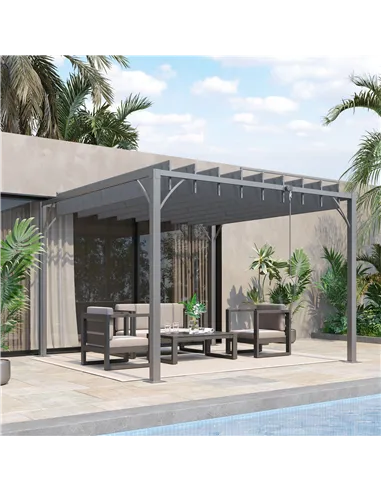 Outsunny 3 x 3(m) Outdoor Pergola with Retractable Roof, Aluminium Louvered Patio Gazebo Canopy for Lawn Garden Patio, Grey