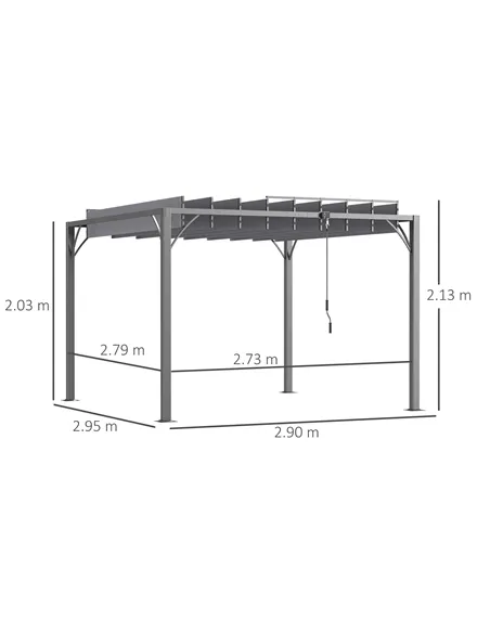 Outsunny 3 x 3(m) Outdoor Pergola with Retractable Roof, Aluminium Louvered Patio Gazebo Canopy for Lawn Garden Patio, Grey