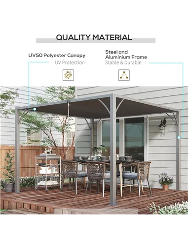 Outsunny 3 x 3(m) Outdoor Pergola with Retractable Roof, Aluminium Louvered Patio Gazebo Canopy for Lawn Garden Patio, Grey