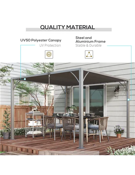 Outsunny 3 x 3(m) Outdoor Pergola with Retractable Roof, Aluminium Louvered Patio Gazebo Canopy for Lawn Garden Patio, Grey