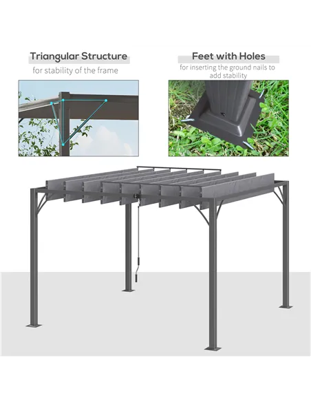 Outsunny 3 x 3(m) Outdoor Pergola with Retractable Roof, Aluminium Louvered Patio Gazebo Canopy for Lawn Garden Patio, Grey
