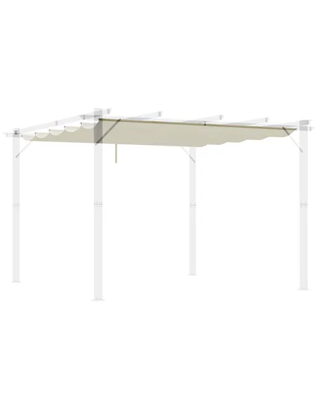 Outsunny Retractable Pergola Shade Cover, Replacement Canopy Fabric for 3 x 3 (m) Pergola, Gazebo Retractable Roof, Cream White