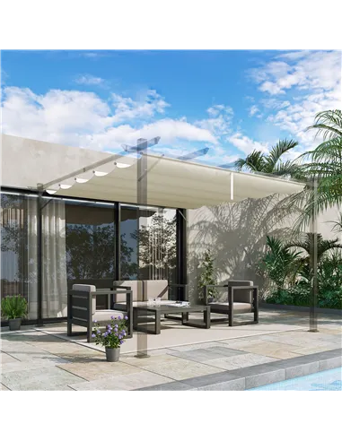 Outsunny Retractable Pergola Shade Cover, Replacement Canopy Fabric for 3 x 3 (m) Pergola, Gazebo Retractable Roof, Cream White