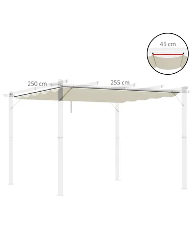 Outsunny Retractable Pergola Shade Cover, Replacement Canopy Fabric for 3 x 3 (m) Pergola, Gazebo Retractable Roof, Cream White