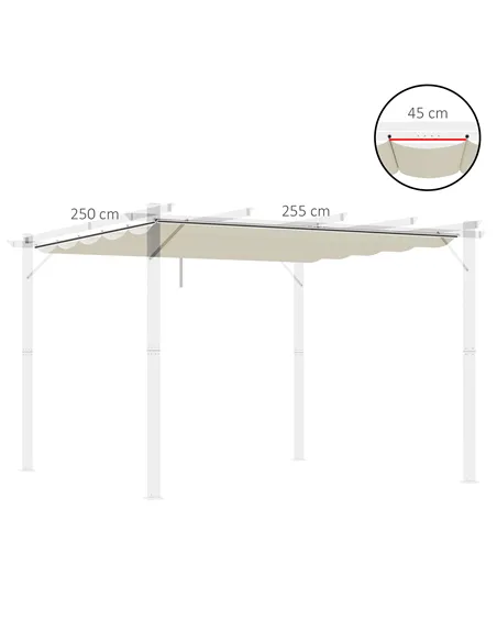 Outsunny Retractable Pergola Shade Cover, Replacement Canopy Fabric for 3 x 3 (m) Pergola, Gazebo Retractable Roof, Cream White