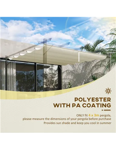 Outsunny Retractable Pergola Shade Cover, Replacement Canopy Fabric for 3 x 3 (m) Pergola, Gazebo Retractable Roof, Cream White