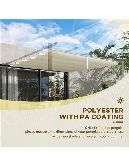 Outsunny Retractable Pergola Shade Cover, Replacement Canopy Fabric for 3 x 3 (m) Pergola, Gazebo Retractable Roof, Cream White