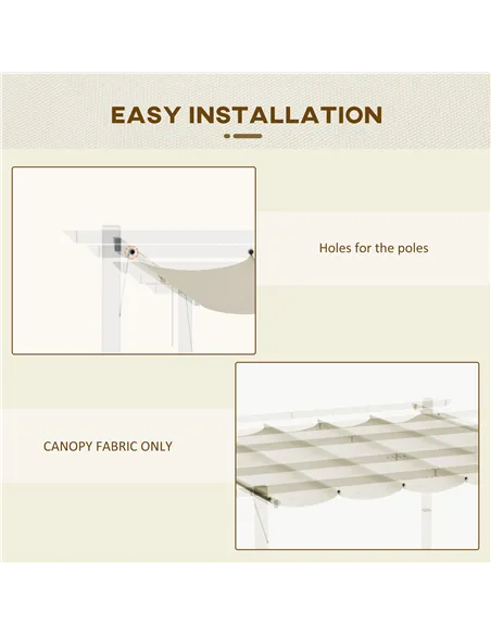 Outsunny Retractable Pergola Shade Cover, Replacement Canopy Fabric for 3 x 3 (m) Pergola, Gazebo Retractable Roof, Cream White