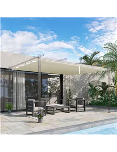 Outsunny Retractable Pergola Shade Cover, Replacement Canopy for 4 x 3 (m) Pergola, Retractable Roof, Cream White 2