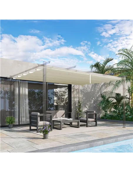 Outsunny Retractable Pergola Shade Cover, Replacement Canopy for 4 x 3 (m) Pergola, Retractable Roof, Cream White