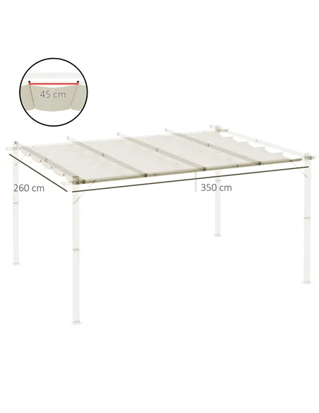 Outsunny Retractable Pergola Shade Cover, Replacement Canopy for 4 x 3 (m) Pergola, Retractable Roof, Cream White