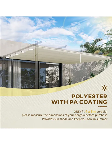 Outsunny Retractable Pergola Shade Cover, Replacement Canopy for 4 x 3 (m) Pergola, Retractable Roof, Cream White