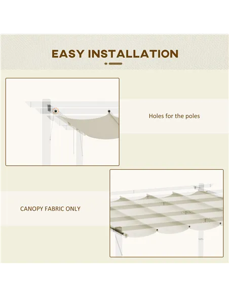 Outsunny Retractable Pergola Shade Cover, Replacement Canopy for 4 x 3 (m) Pergola, Retractable Roof, Cream White