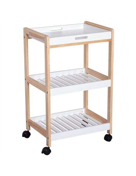HOMCOM 3-Tier Mobile Kitchen Trolley Cart Storage Shelves Rack Rolling Wheels White 46 x 35 x 74.5 cm