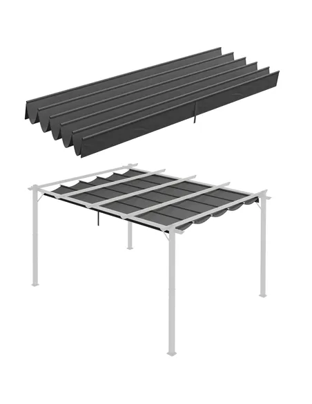 Outsunny Retractable Pergola Shade Cover, Replacement Canopy for 4 x 3 (m) Pergola, Retractable Roof, Dark Grey
