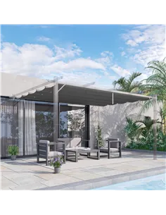 Outsunny Retractable Pergola Shade Cover, Replacement Canopy for 4 x 3 (m) Pergola, Retractable Roof, Dark Grey 2