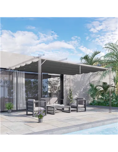 Outsunny Retractable Pergola Shade Cover, Replacement Canopy for 4 x 3 (m) Pergola, Retractable Roof, Dark Grey