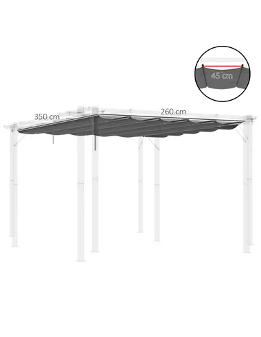 Outsunny Retractable Pergola Shade Cover, Replacement Canopy for 4 x 3 (m) Pergola, Retractable Roof, Dark Grey