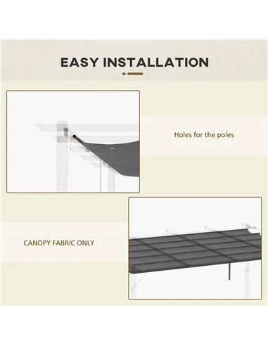 Outsunny Retractable Pergola Shade Cover, Replacement Canopy for 4 x 3 (m) Pergola, Retractable Roof, Dark Grey
