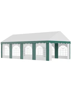 Outsunny 8 x 4m Garden Gazebo with Sides, Galvanised Marquee Party Tent with Eight Windows and Double Doors, for Parties, Weddin