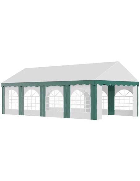 Outsunny 8 x 4m Garden Gazebo with Sides, Galvanised Marquee Party Tent with Eight Windows and Double Doors, for Parties, Weddin