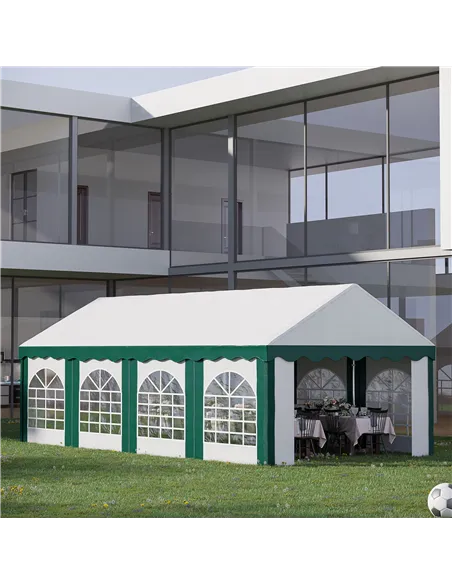 Outsunny 8 x 4m Garden Gazebo with Sides, Galvanised Marquee Party Tent with Eight Windows and Double Doors, for Parties, Weddin