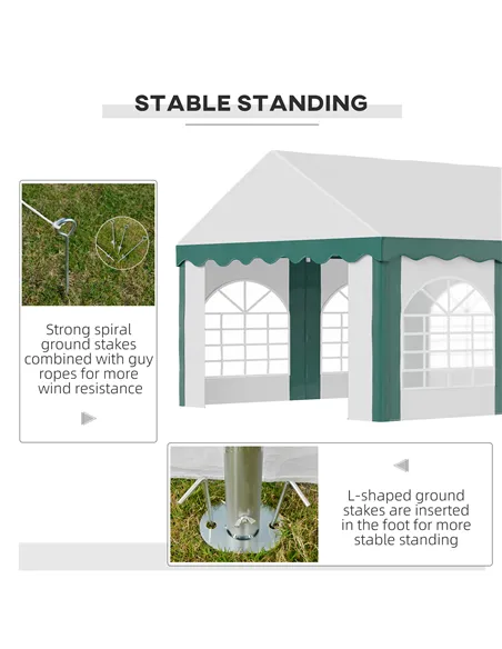 Outsunny 8 x 4m Garden Gazebo with Sides, Galvanised Marquee Party Tent with Eight Windows and Double Doors, for Parties, Weddin