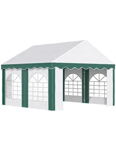 Outsunny 4 x 4m Garden Gazebo with Sides, Galvanised Marquee Party Tent with Four Windows and Double Doors, for Parties, Wedding