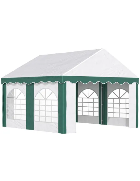 Outsunny 4 x 4m Garden Gazebo with Sides, Galvanised Marquee Party Tent with Four Windows and Double Doors, for Parties, Wedding