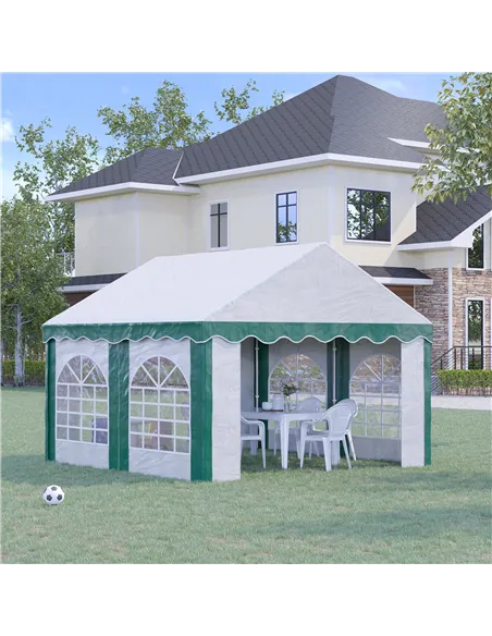 Outsunny 4 x 4m Garden Gazebo with Sides, Galvanised Marquee Party Tent with Four Windows and Double Doors, for Parties, Wedding