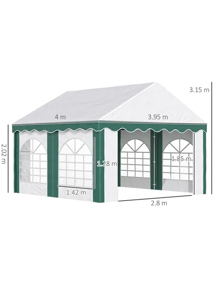 Outsunny 4 x 4m Garden Gazebo with Sides, Galvanised Marquee Party Tent with Four Windows and Double Doors, for Parties, Wedding