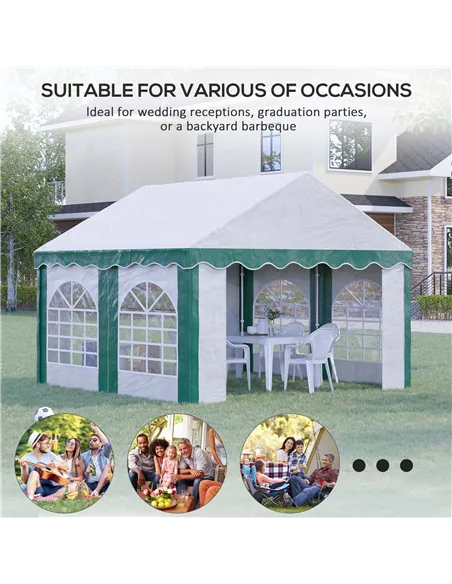 Outsunny 4 x 4m Garden Gazebo with Sides, Galvanised Marquee Party Tent with Four Windows and Double Doors, for Parties, Wedding