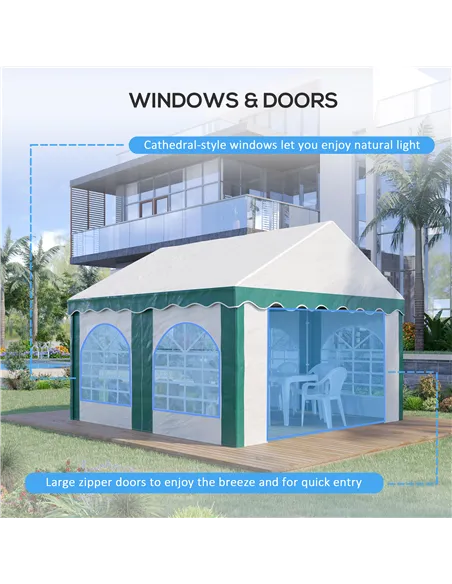 Outsunny 4 x 4m Garden Gazebo with Sides, Galvanised Marquee Party Tent with Four Windows and Double Doors, for Parties, Wedding