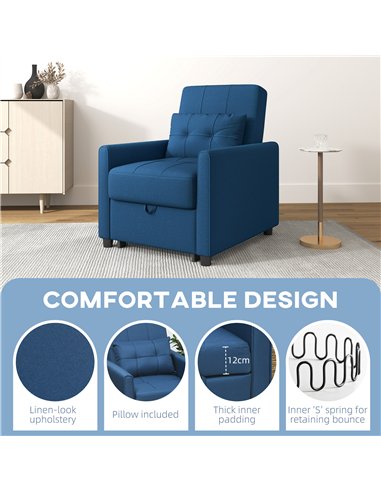 HOMCOM Linen-Look Single Chair Bed - Blue