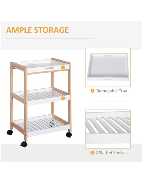HOMCOM 3-Tier Mobile Kitchen Trolley Cart Storage Shelves Rack Rolling Wheels White 46 x 35 x 74.5 cm