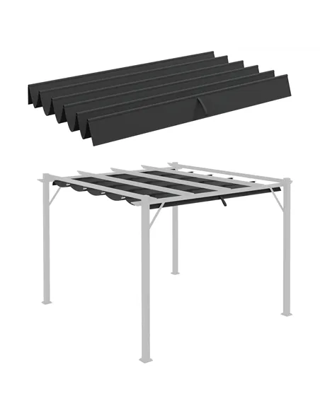 Outsunny Retractable Pergola Shade Cover, Replacement Canopy Fabric for 3 x 3 (m) Pergola, Gazebo Retractable Roof, Dark Grey