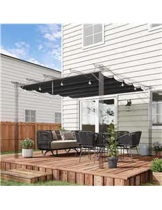 Outsunny Retractable Pergola Shade Cover, Replacement Canopy Fabric for 3 x 3 (m) Pergola, Gazebo Retractable Roof, Dark Grey 2