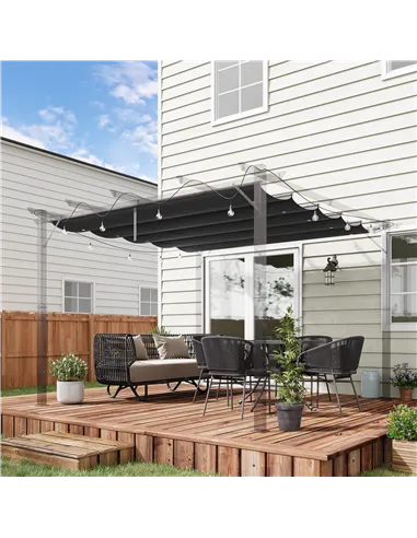 Outsunny Retractable Pergola Shade Cover, Replacement Canopy Fabric for 3 x 3 (m) Pergola, Gazebo Retractable Roof, Dark Grey