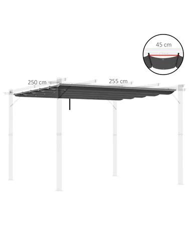 Outsunny Retractable Pergola Shade Cover, Replacement Canopy Fabric for 3 x 3 (m) Pergola, Gazebo Retractable Roof, Dark Grey